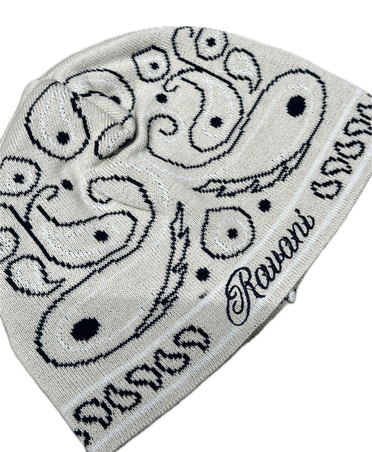 Paisley Beanie Cream Blue