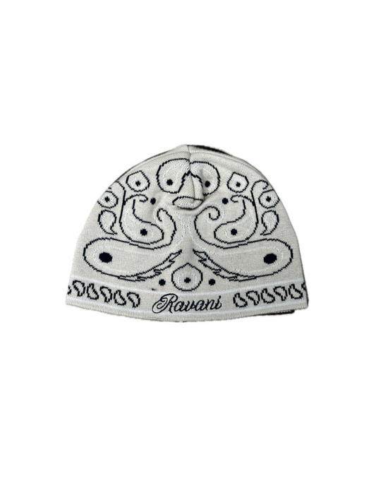 Paisley Beanie Cream Blue