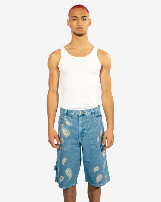 Grey Paisley Nazar Denim Shorts