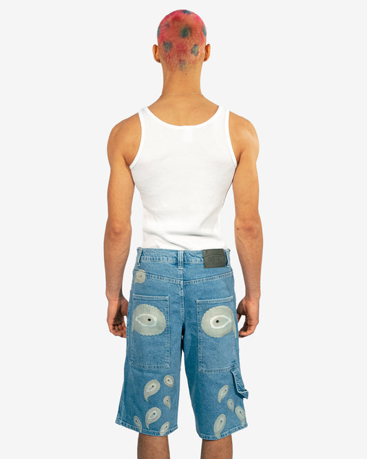 Grey Paisley Nazar Denim Shorts
