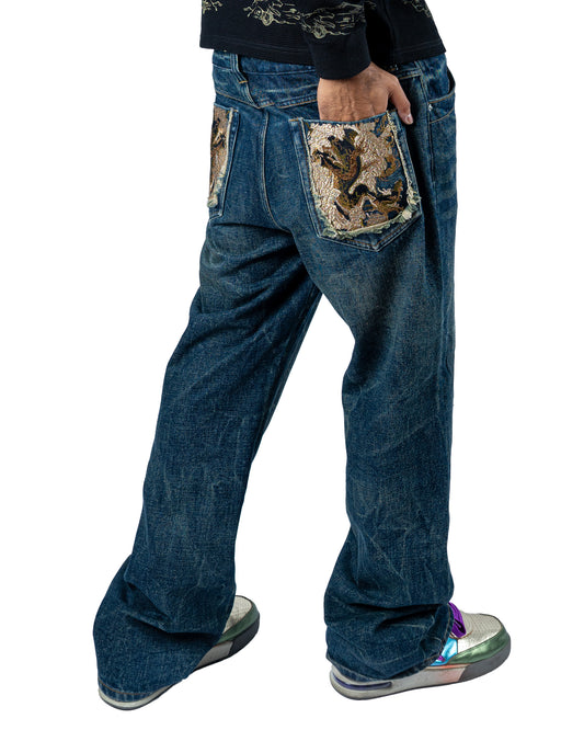 Hidden Dragon Green Denim