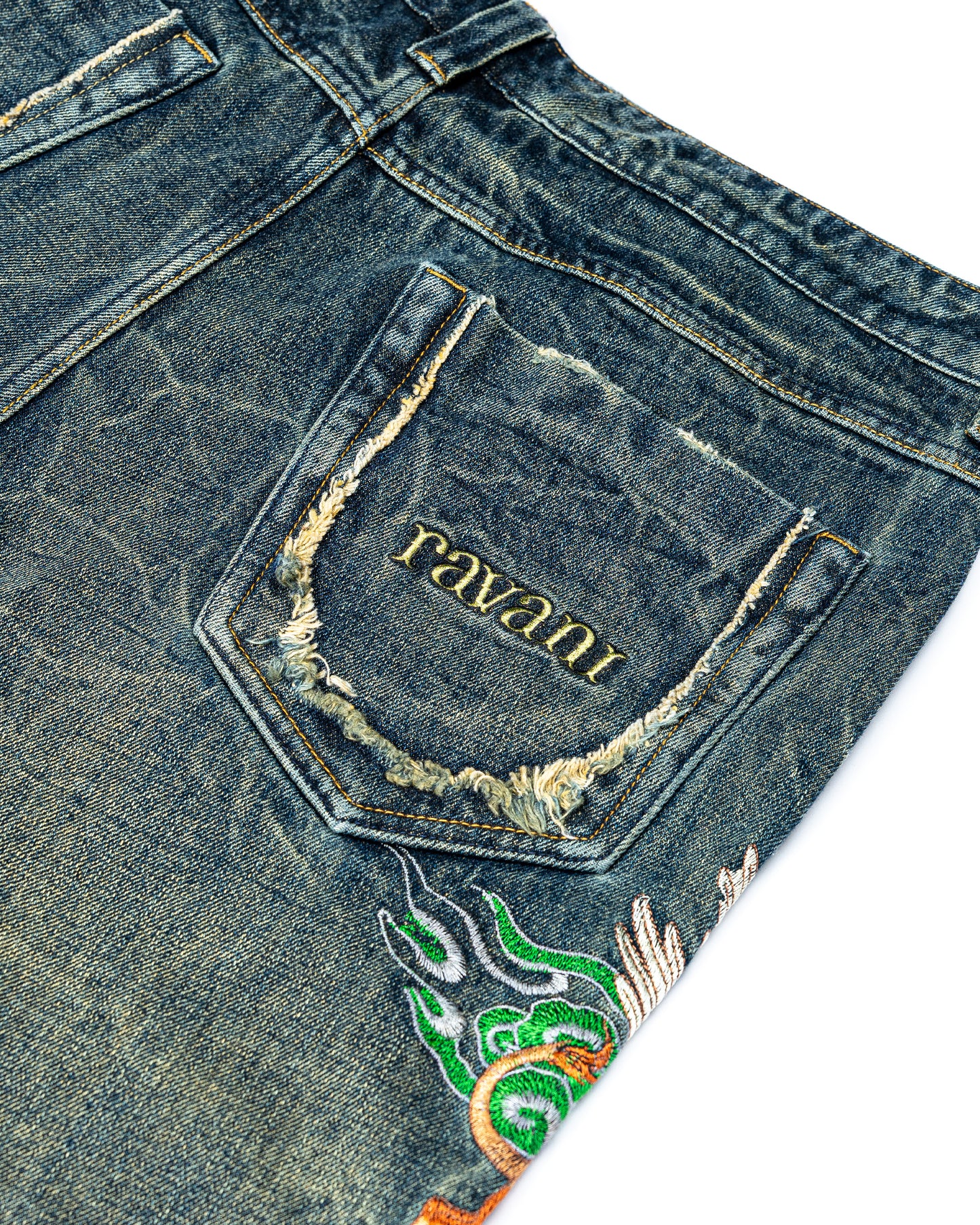 Crouching Lion Green Denim