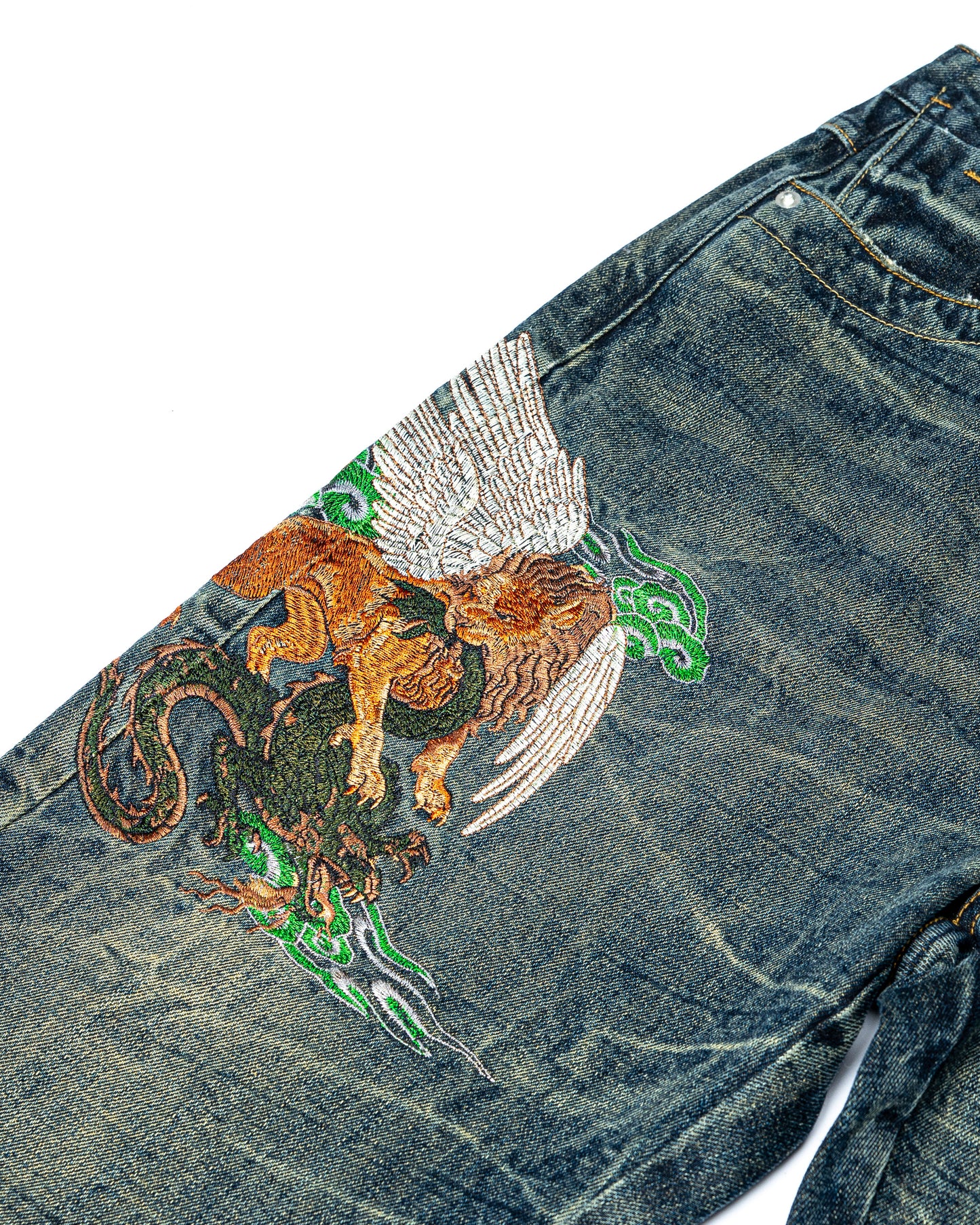 Crouching Lion Green Denim