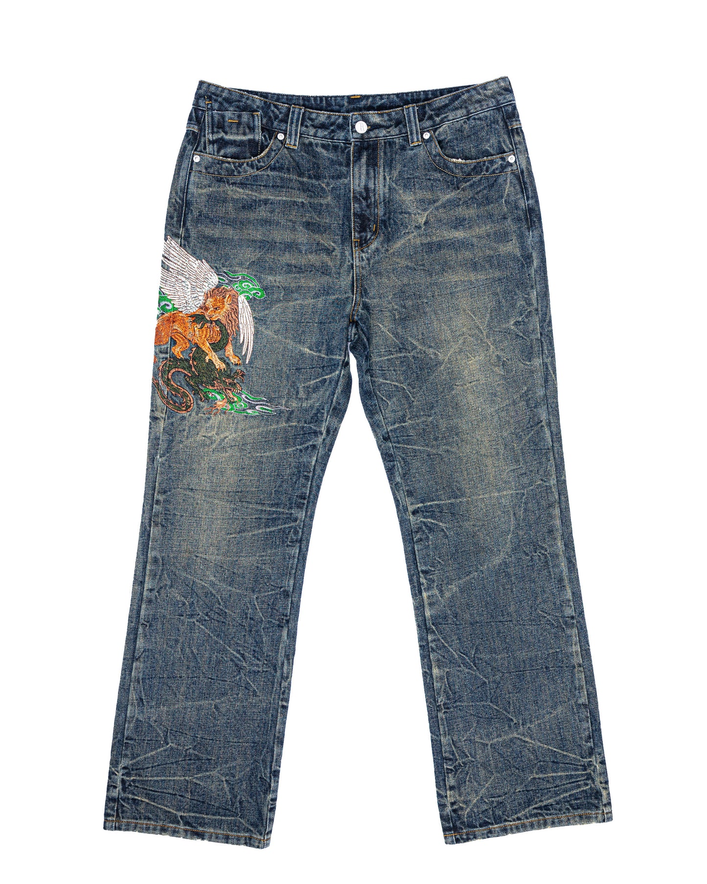 Crouching Lion Green Denim