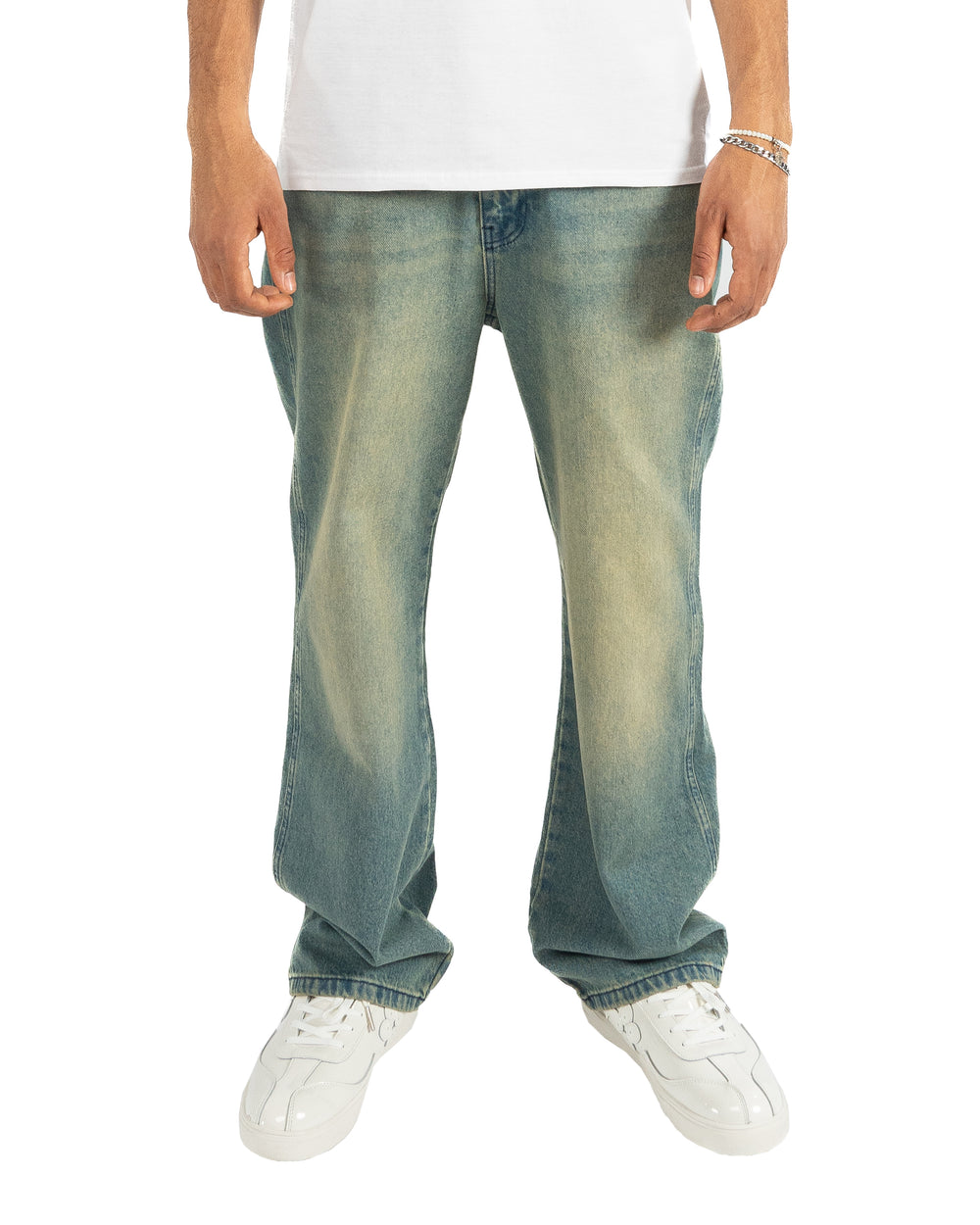 Monogram Baggy Jeans Light Blue/Green Wash