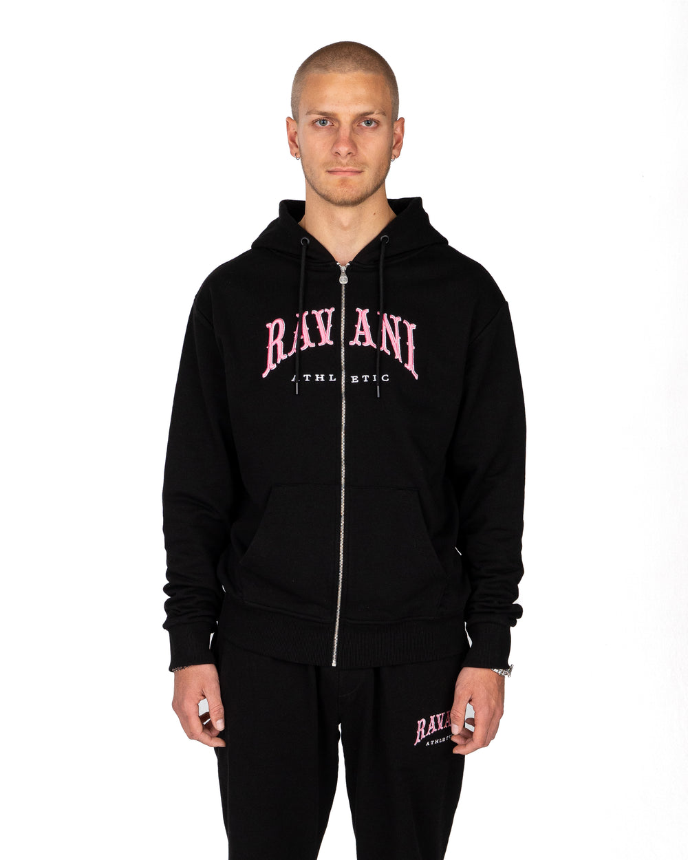 Ravani Box Logo Zip Hoodie Black Pink