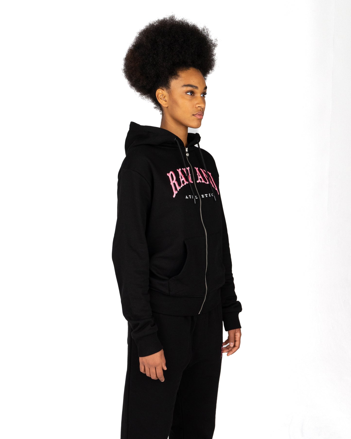 Ravani Box Logo Zip Hoodie Black Pink