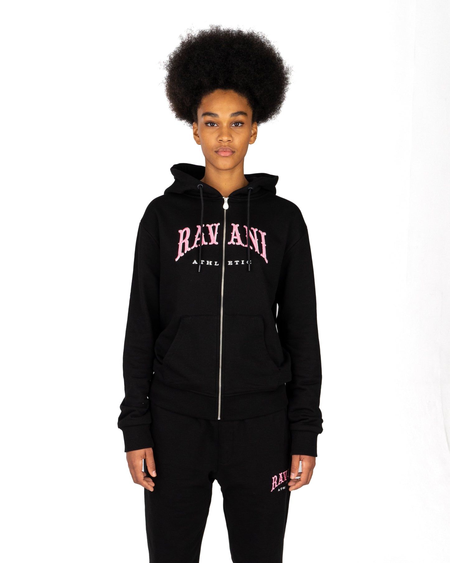 Ravani Box Logo Zip Hoodie Black Pink