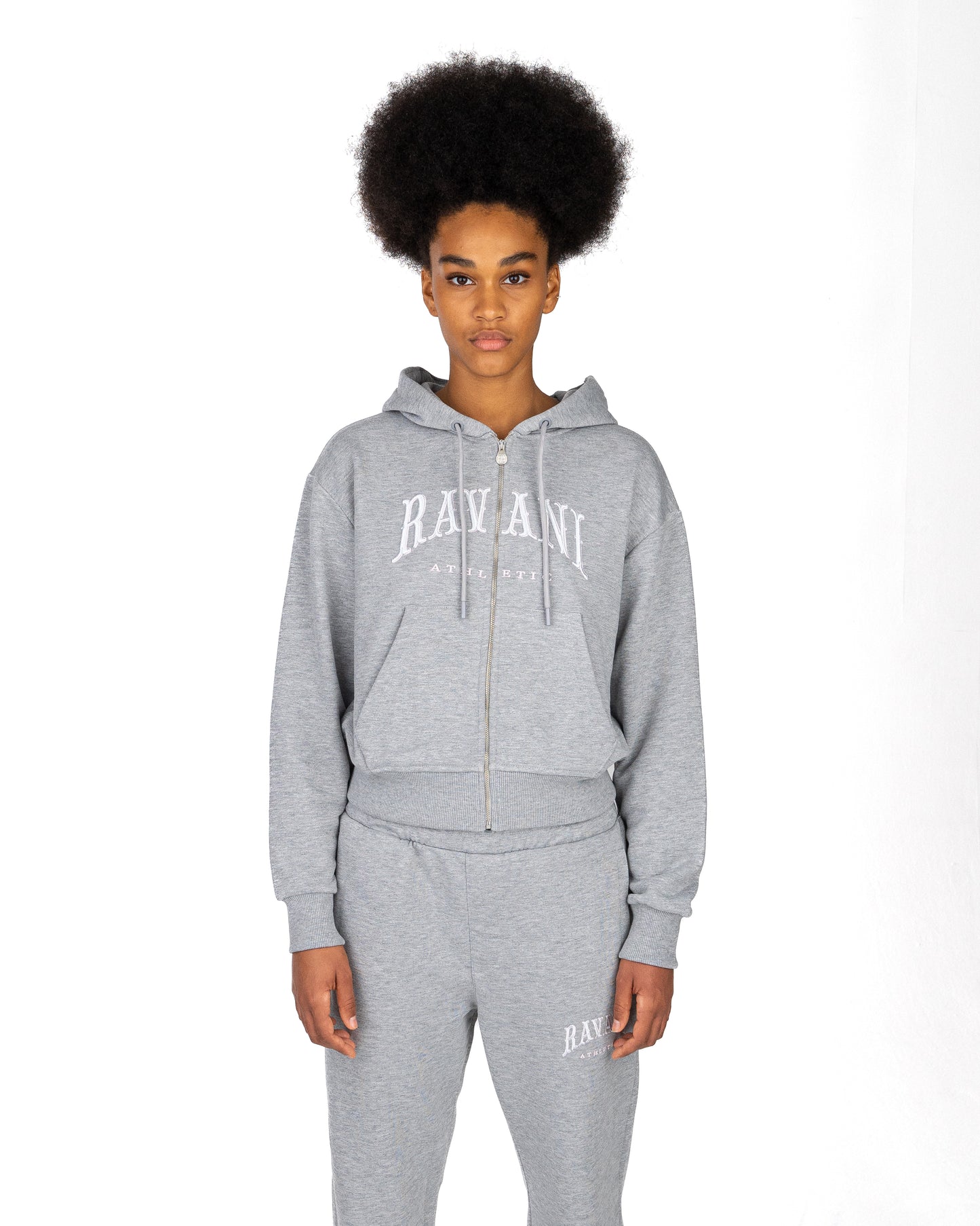 Ravani Box Logo Zip Hoodie Gray Women