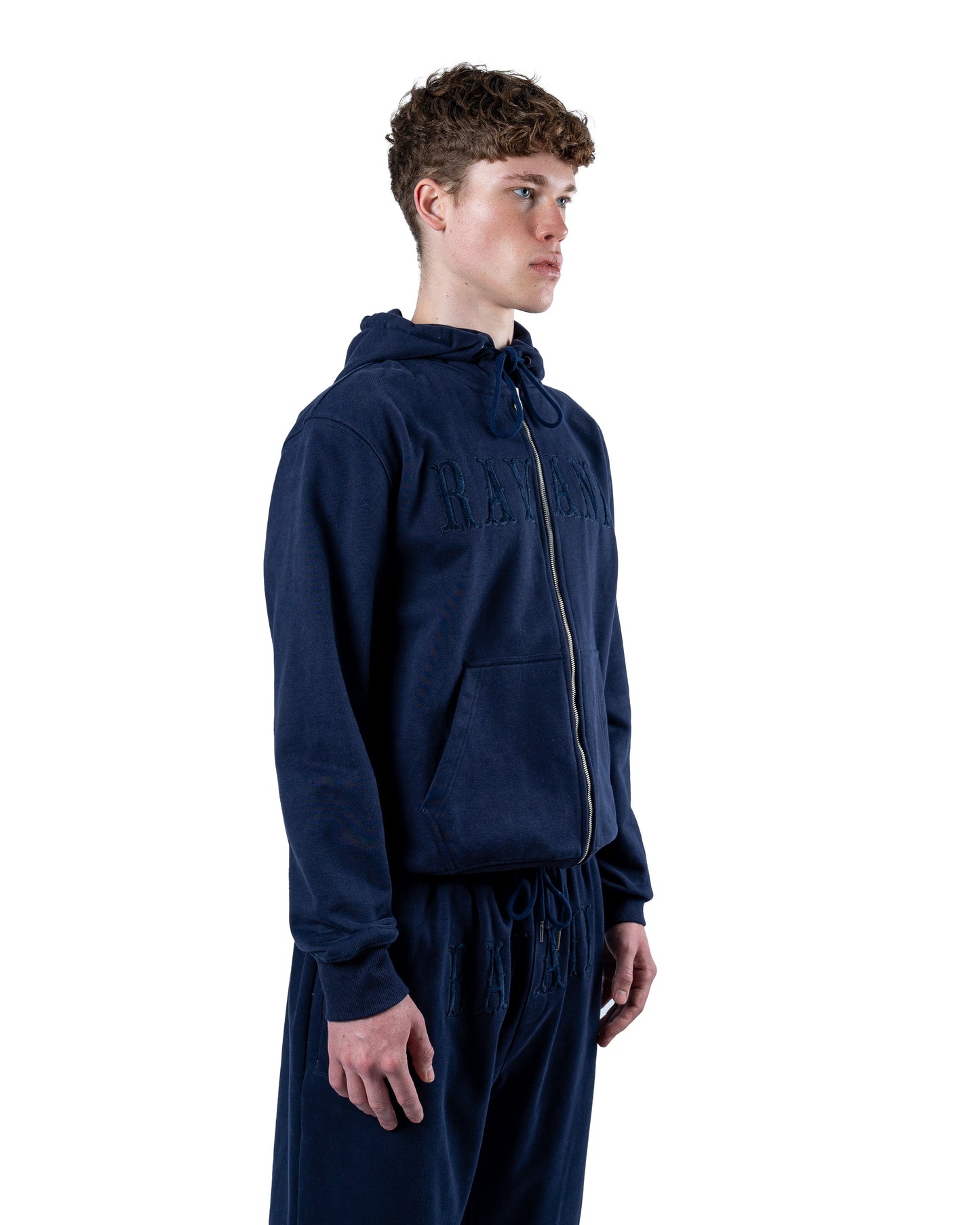 Box Logo Zip Hoodie Navy Marine