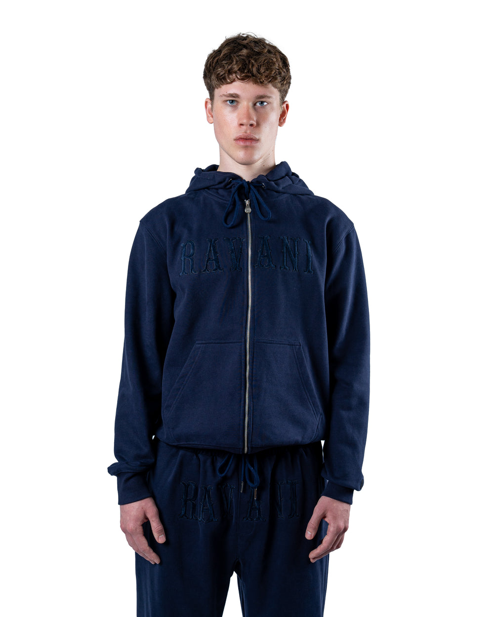 Box Logo Zip Hoodie Navy Marine
