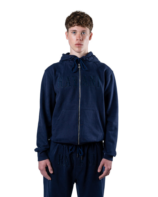 Box Logo Zip Hoodie Navy Marine