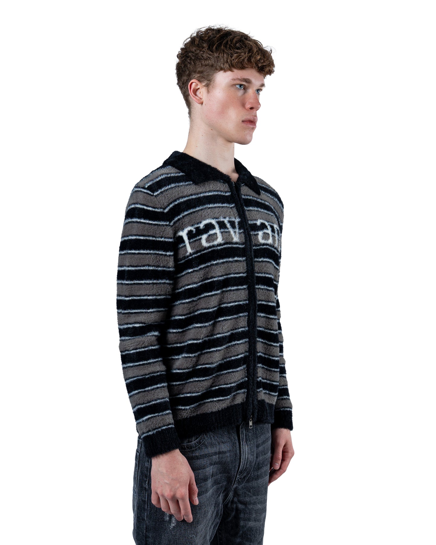 Ravani Mohair Stripe Zip Cardigan