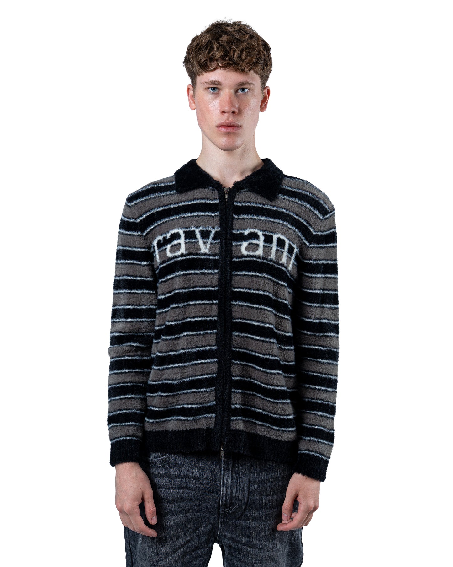 Ravani Mohair Stripe Zip Cardigan