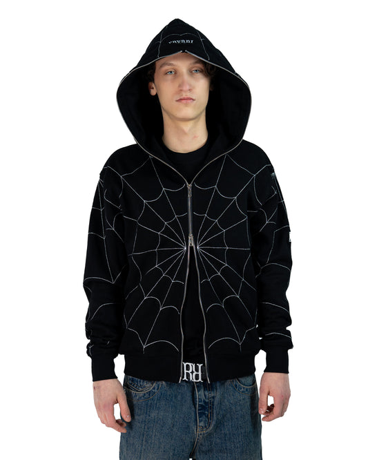 Spider Zip Hoodie Black