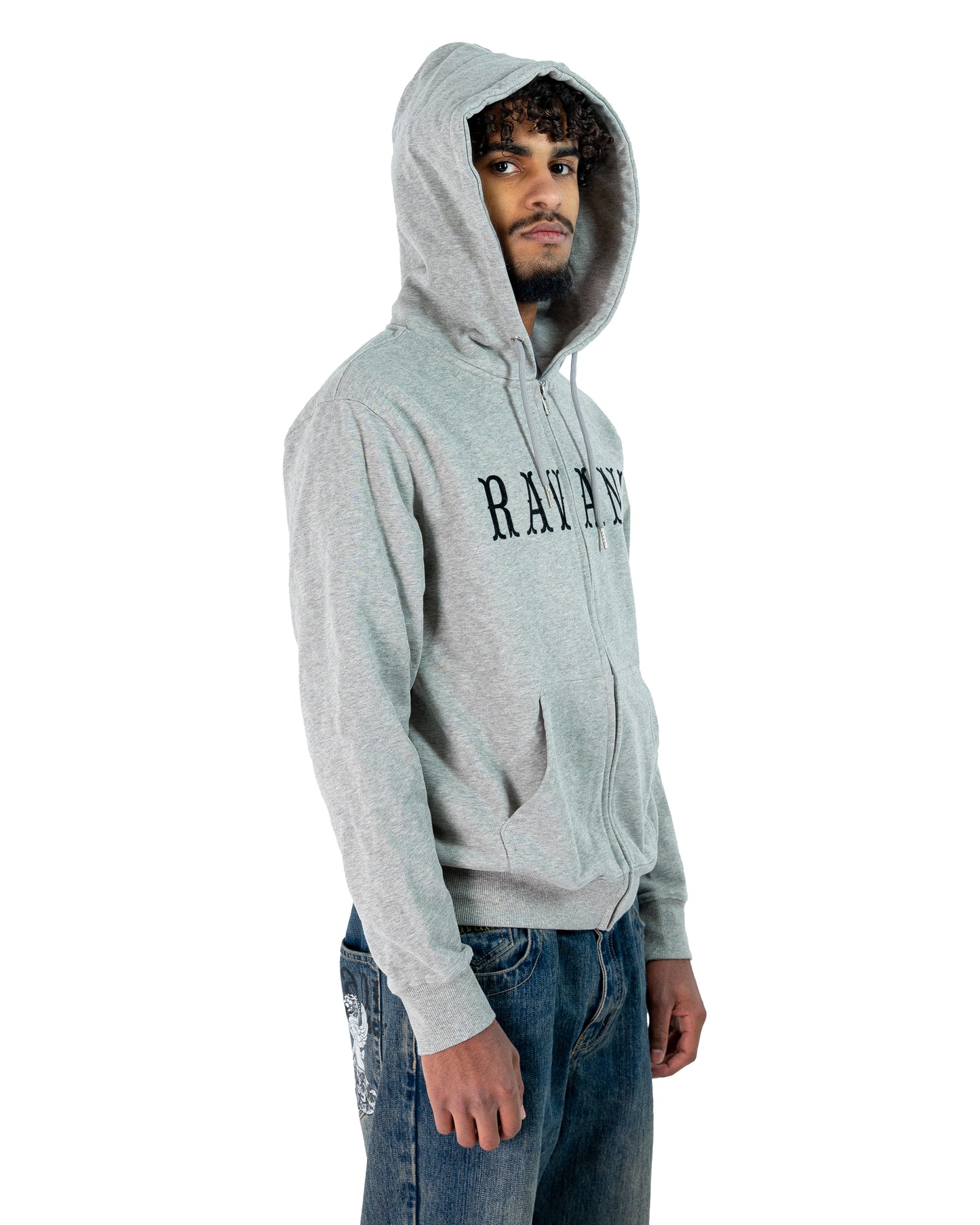 Box Logo Zip Hoodie Grey