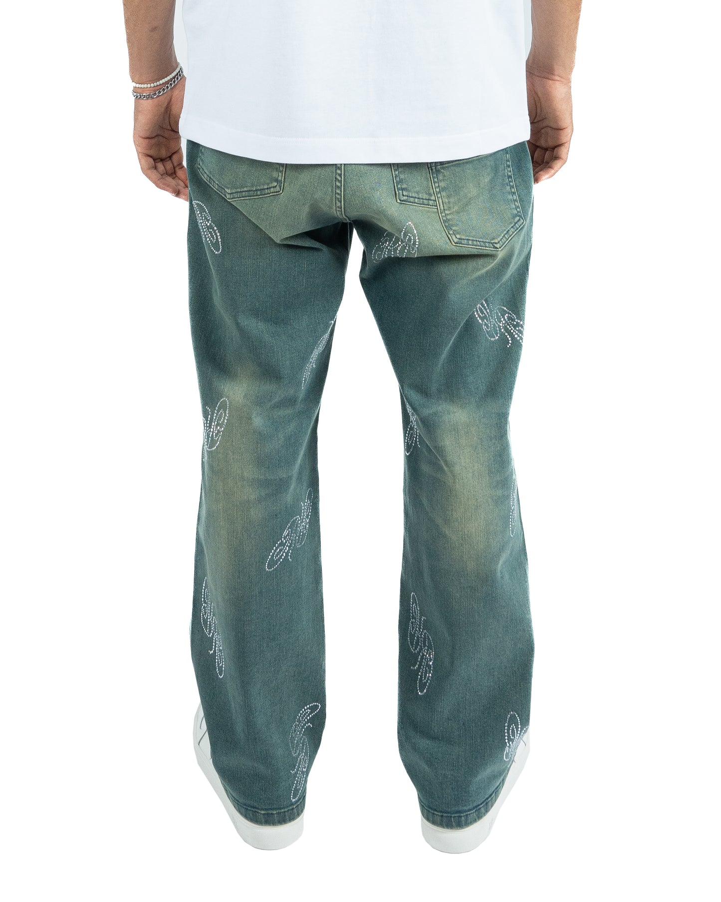 RR Rhinestone Denim Mid Blue/Green Wash