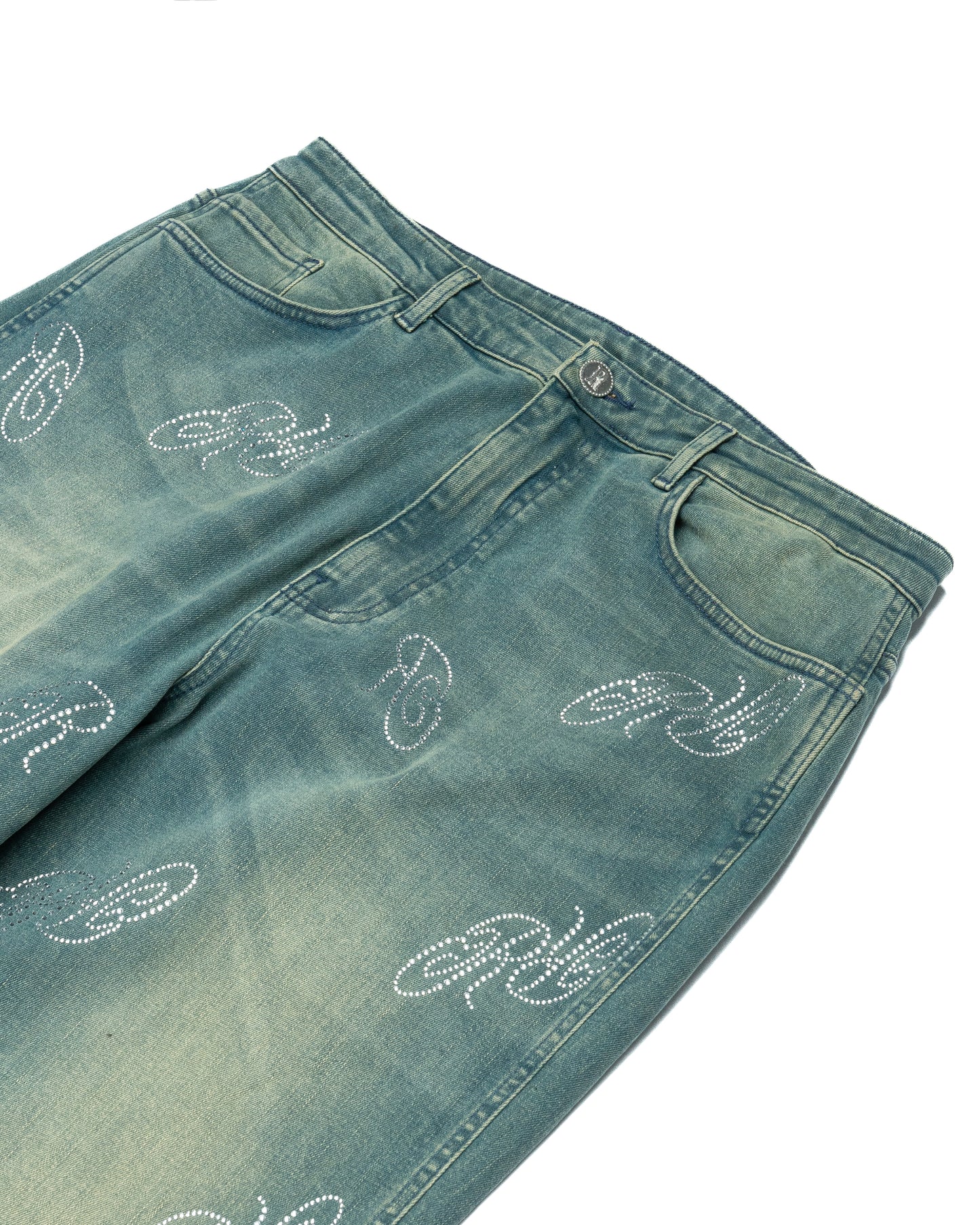 RR Rhinestone Denim Mid Blue/Green Wash