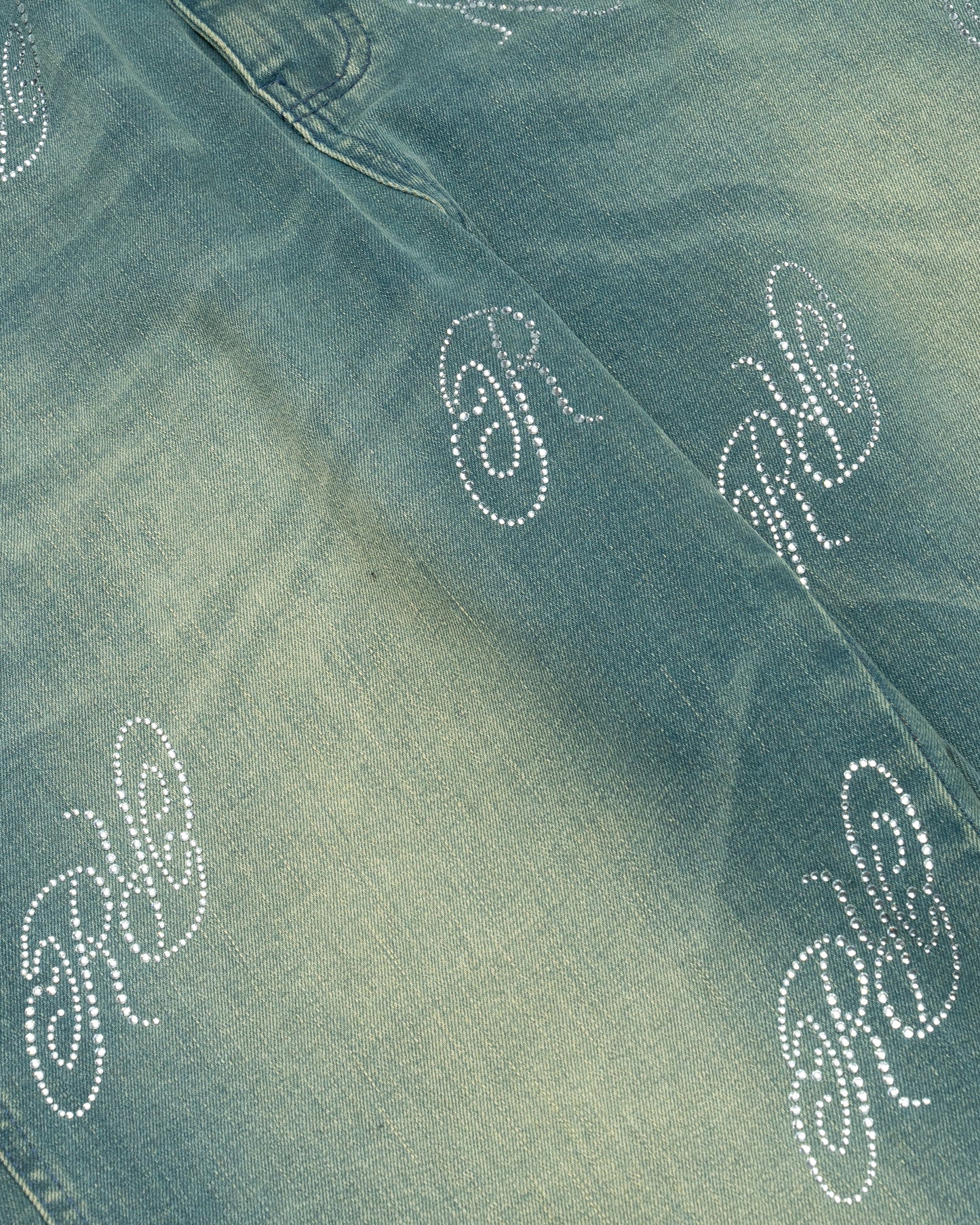 RR Rhinestone Denim Mid Blue/Green Wash