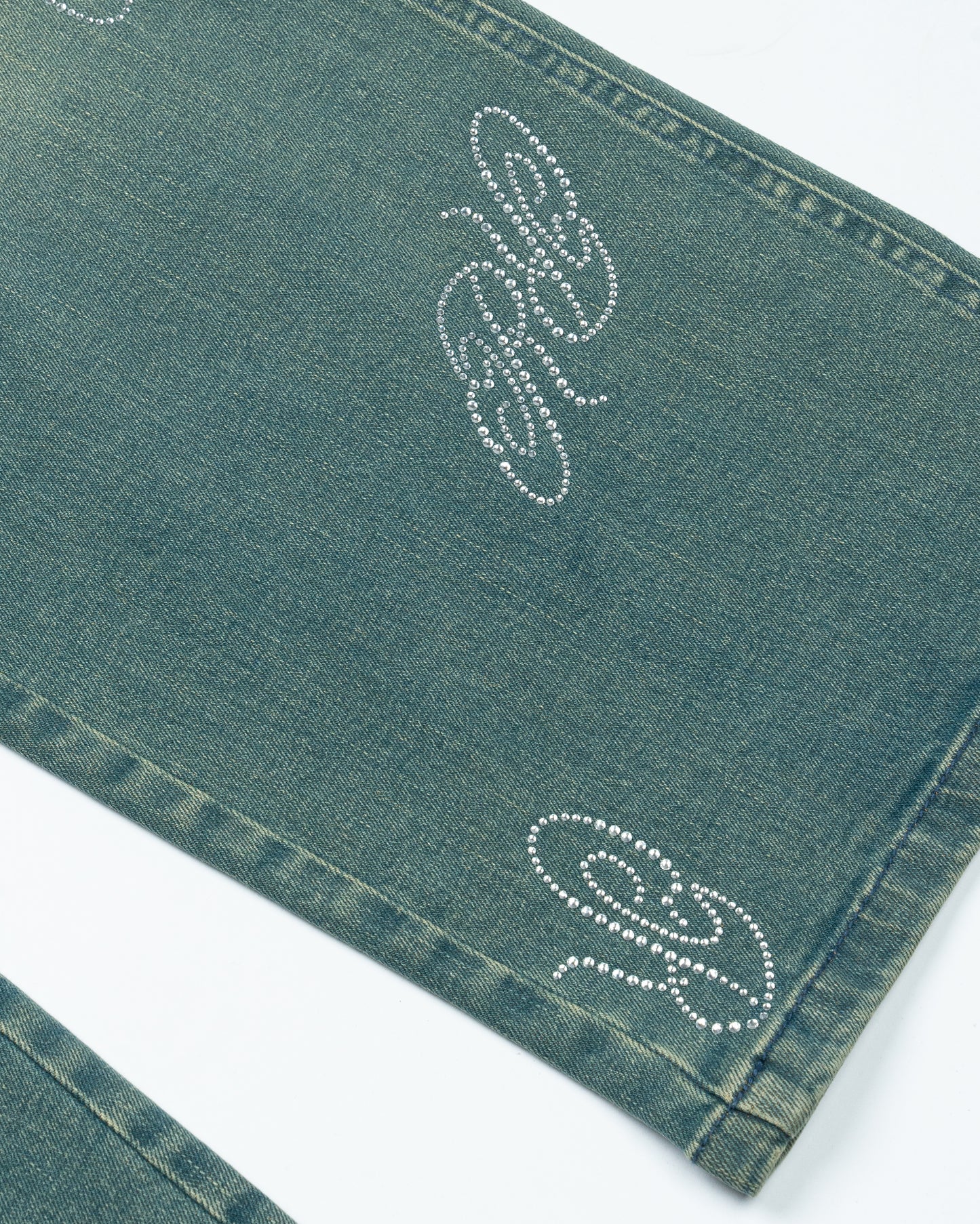 RR Rhinestone Denim Mid Blue/Green Wash