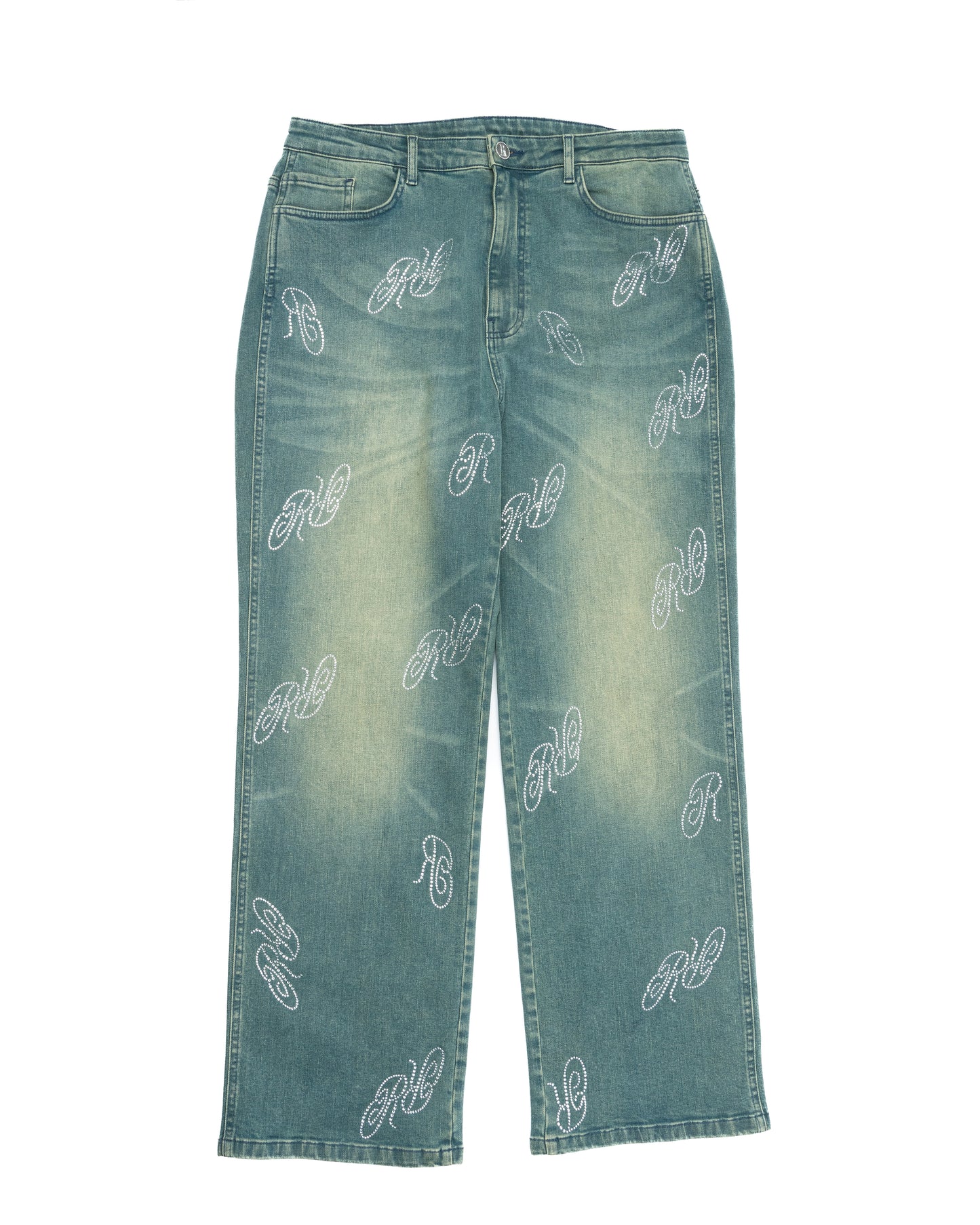 RR Rhinestone Denim Mid Blue/Green Wash