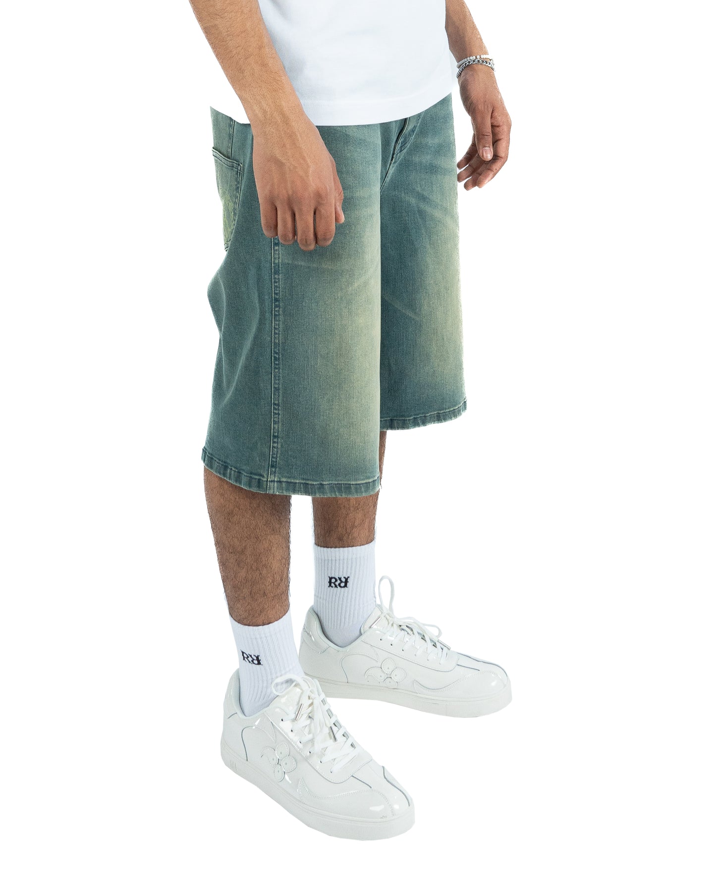 Ravani Star Denim Jorts Mid Blue/Green Wash