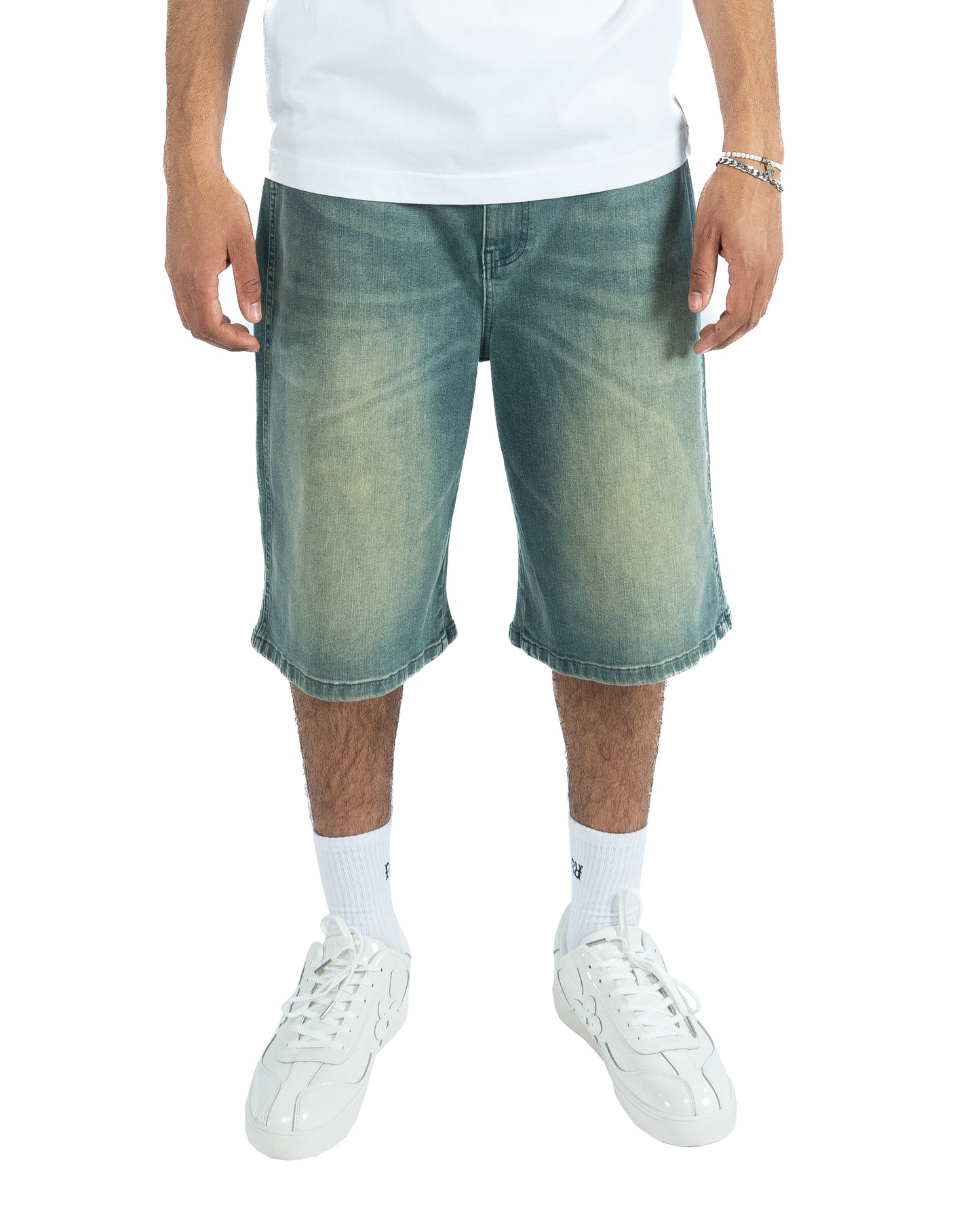 Ravani Star Denim Jorts Mid Blue/Green Wash