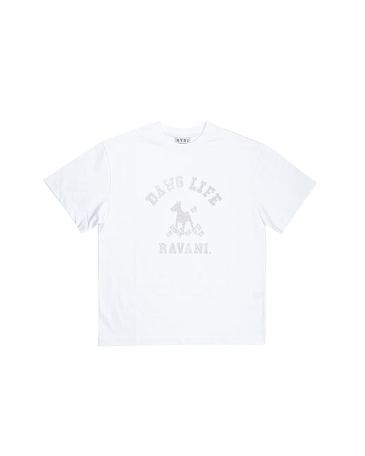 Dawg Life hustla Tee White Rhinestone