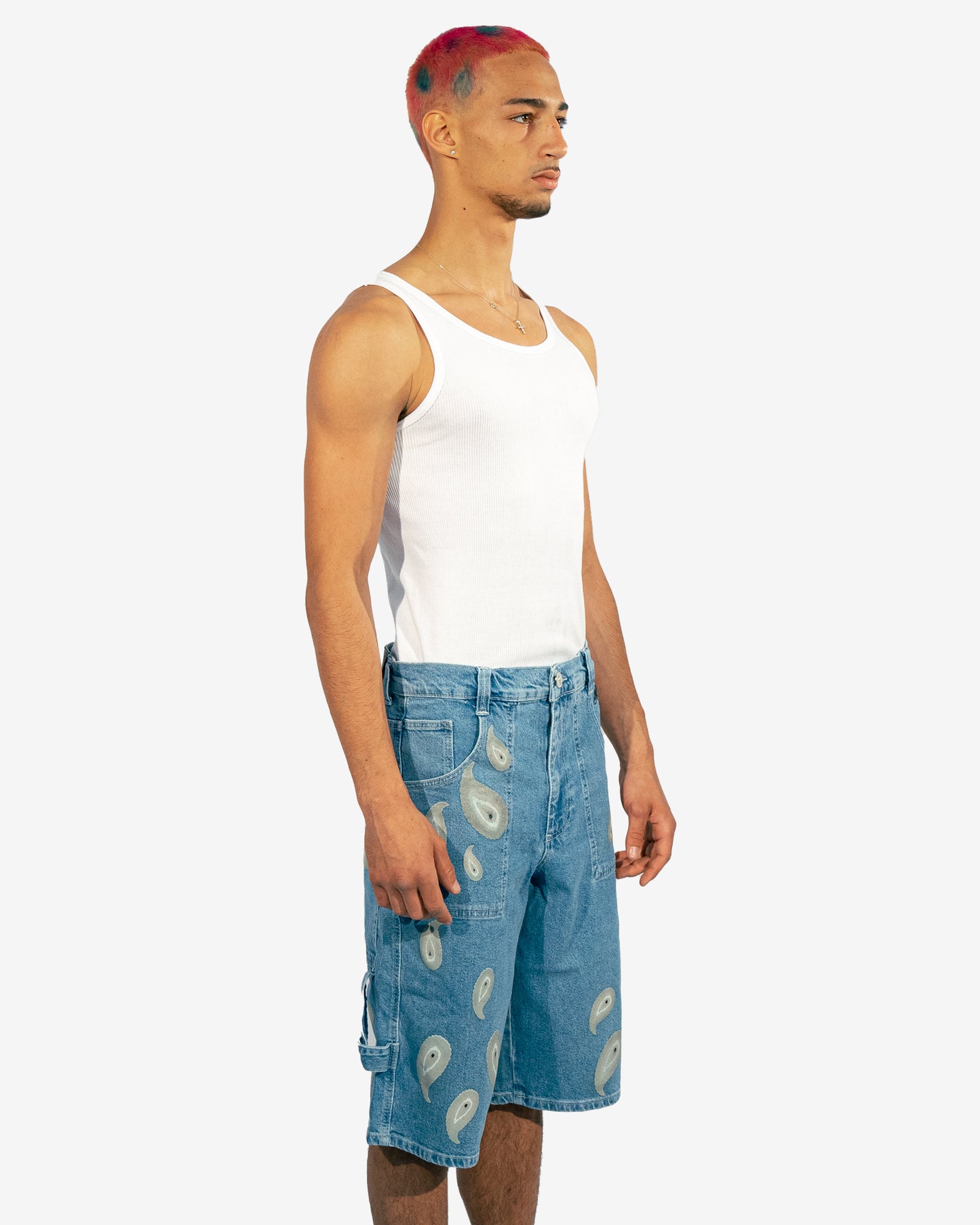 Grey Paisley Nazar Denim Shorts