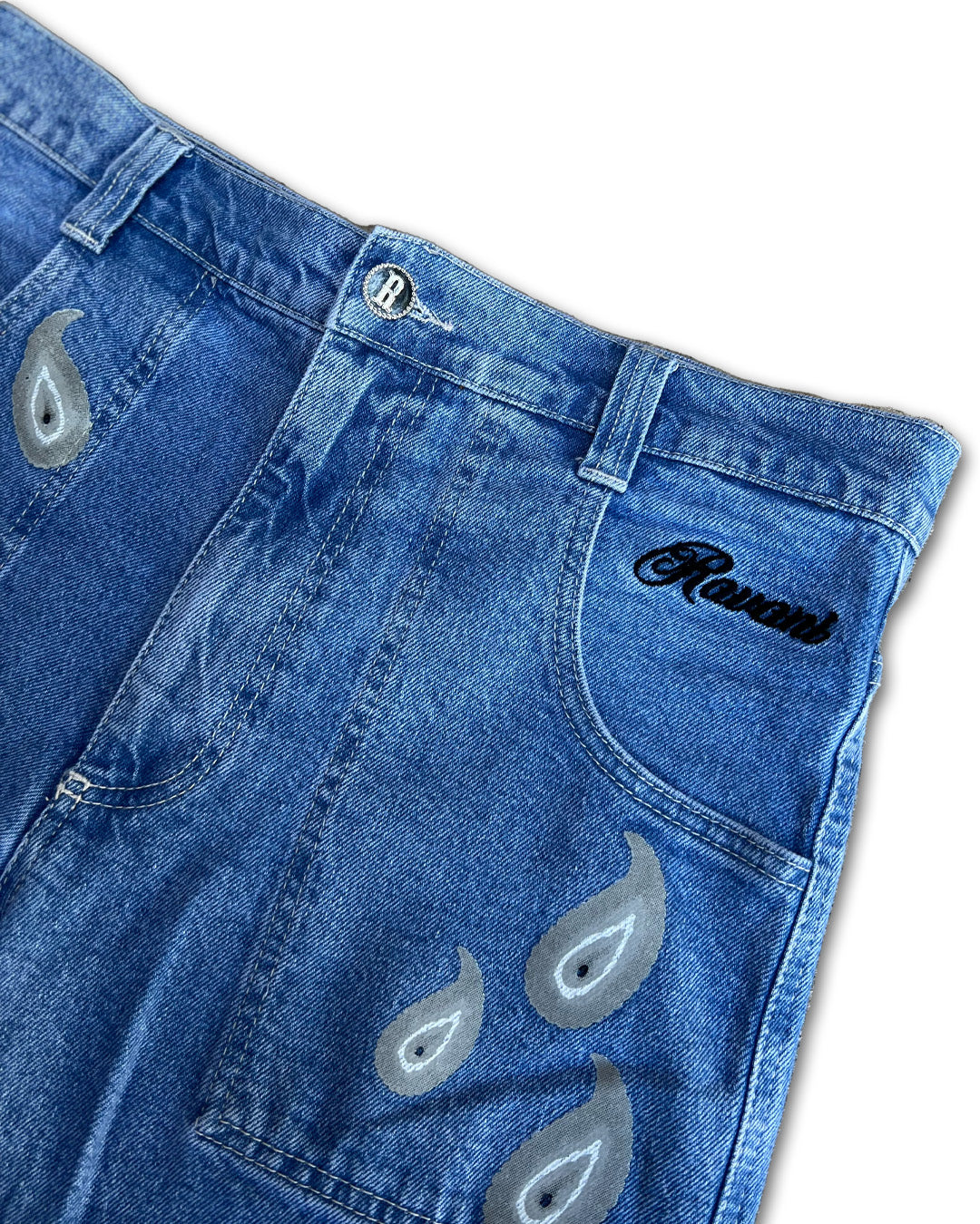 Grey Paisley Nazar Denim Shorts