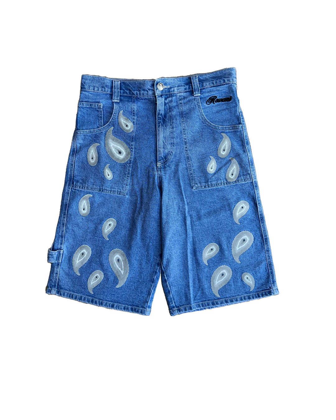 Grey Paisley Nazar Denim Shorts